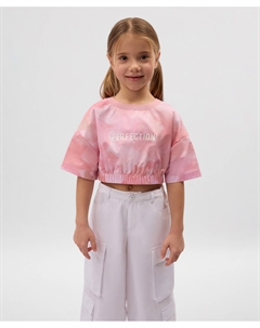 Блузка укороченная детская с шрифтовым декором розовая Gulliver