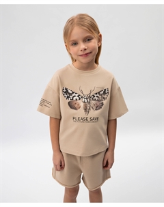 Футболка для девочки из органического хлопка бежевая Gulliver