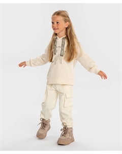 Джоггеры с четырьмя карманами и внешними швами молочные для девочки Button blue