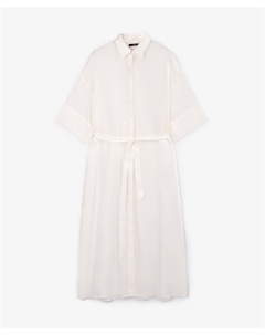 Платье рубашечного кроя из струящейся переливающейся ткани молочное Glvr