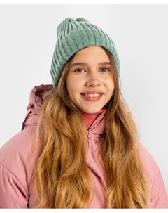 Шапка вязаная с отворотом зеленая детская Button blue