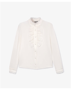 Блузка с рюшами из шифона и кружева молочная для девочки Gulliver