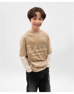 Лонгслив для мальчика с имитацией многослойности бежевый Gulliver