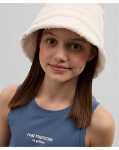 Панама для девочки из денима с необработанными краями белая Gulliver