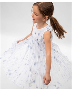 Платье детское белое из гофрированной сетки с цветочным рисунком на подкладке Gulliver