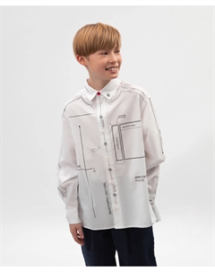 Рубашка для мальчика с длинным рукавом с принтом белая Gulliver