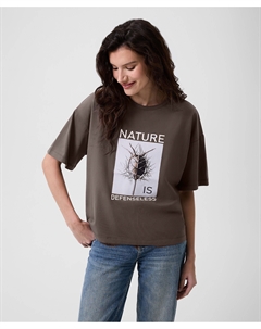 Футболка женская оверсайз из органического хлопка с принтом коричневая Gulliver