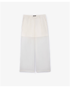 Брюки средней посадки из прозрачного вискозного крепа молочные Glvr