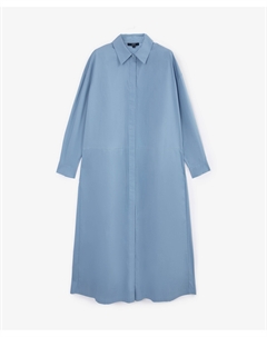 Платье макси рубашечного кроя с оригинальной спинкой голубое Glvr