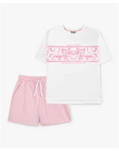 Пижама трикотажная для девочки с принтом комбинированная Gulliver