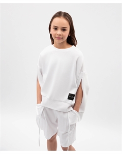 Свитшот для девочки свободный с акцентом на рукавах белый Gulliver