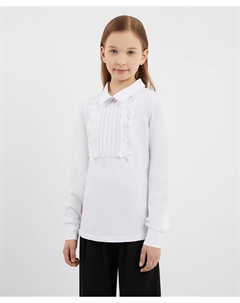 Блузка с вставкой из плиссированного текстиля белая для девочки Gulliver