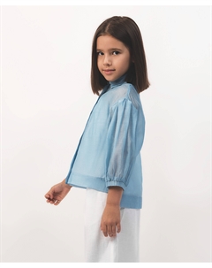 Блузка из батиста с рукавами ¾ голубая Select Gulliver