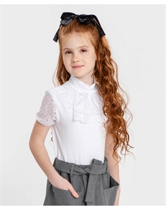 Блузка с коротким рукавом и кружевным жабо белая Button blue