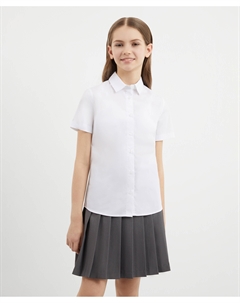 Блузка приталенного силуэта с коротким рукавом белая Gulliver