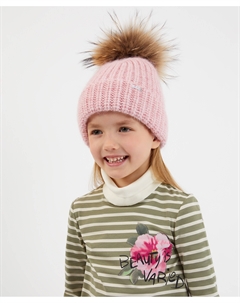 Шапка вязаная с меховым помпоном и фактурной вязкой розовая Gulliver