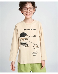 Лонгслив для мальчика молочный с принтом Button blue