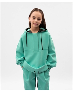 Худи для девочки оверсайз с короткой планкой на кнопках мятное Gulliver
