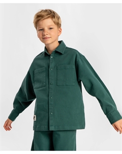 Рубашка на кнопках теплая с длинным рукавом и карманами зеленая детская Button blue