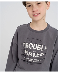 Лонгслив для мальчика серый с принтом Button blue