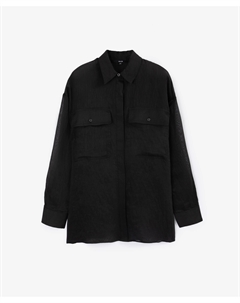 Блузка силуэта умеренный оверсайз из полупрозрачной ткани с высоким содержанием льна черная Glvr