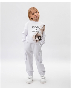 Брюки-джоггеры с карманами-карго для девочки из органического хлопка белые Gulliver