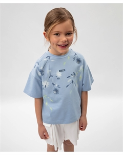 Футболка для девочки с принтом и декором из пайеток голубая Gulliver