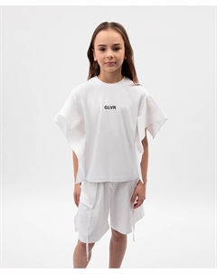 Футболка для девочки свободная с отлетными деталями белая Gulliver