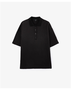 Поло оверсайз из текстиля с высоким содержанием льна черное Glvr