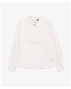 Блузка трикотажная для девочки с манишкой и кружевом белая Gulliver