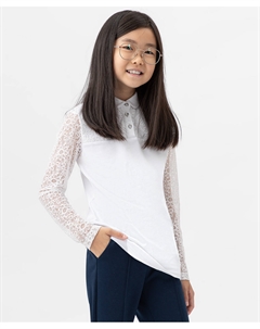 Блузка трикотажная с кружевными рукавами белая Button blue