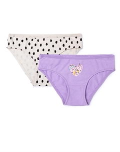 Трусы-слипы для девочки комплект из 2 шт. в молочном и сиреневом цвете с принтами Button blue