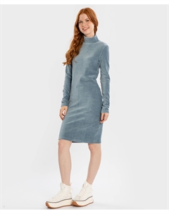 Платье вельветовое по фигуре с воротником-стойкой синее для девочки Button blue