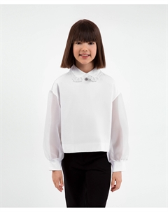 Блузка оверсайз с серебристой цепочкой белая Gulliver