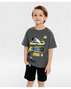 Футболка оверсайз с принтом серая для мальчика Button blue