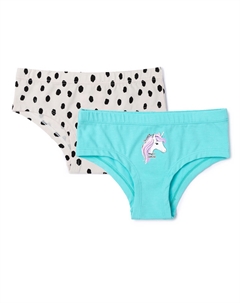 Трусы-слипы с широкой боковой частью для девочки комплект из 2 шт. молочные с горошком и голубые Button blue