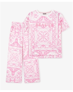 Пижама для девочки с принтом трикотажная розовая Gulliver