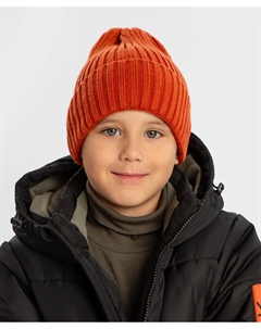 Шапка вязаная с отворотом оранжевая детская Button blue