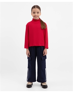 Брюки расклешенные с карго-карманами и молниями внизу тёмно-синие для девочки Gulliver