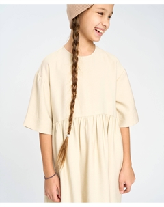 Платье оверсайз с коротким рукавом для девочки молочное Button blue