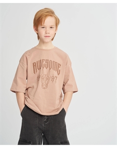 Футболка оверсайз с коротким рукавом для мальчика бежевая с принтом Button blue