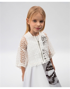 Жакет для девочки укороченный кружевной белый Gulliver