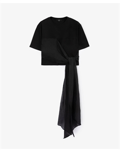 Футболка силуэта умеренный оверсайз с ниспадающими текстильными деталями черная Glvr