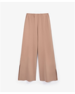 Брюки трикотажные силуэта палаццо с высокими разрезами в боковых швах бежевые Glvr