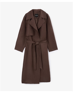 Плащ с запахом из фактурного льняного текстиля без подкладки коричневый Glvr