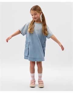 Платье с коротким рукавом детское голубое из денима Gulliver
