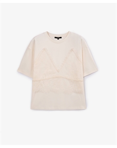 Футболка прямая с отделкой из кружева молочная Glvr