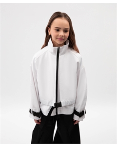 Ветровка для девочки плащевая силуэта умеренный оверсайз с контрастной отделкой белая Gulliver