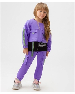 Брюки-карго с поясом на резинке светло-фиолетовые Button blue