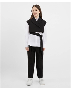 Брюки трикотажные зауженные с манжетами чёрные для девочки Gulliver